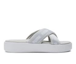 Women's Puma Platform Slide Tape Sport Slides Gray/White
