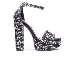 Women's Chinese Laundry Avenue Platform Dress Sandals Blk/Wht Tweed