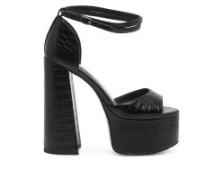 Women's London Rag Alice Block Heel Platform Sandals Black -GC shoes Shop 1 1155