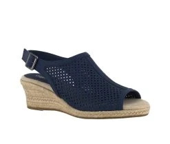 Women's Easy Street Stacy Wedge Sandals Denim Linen Pt