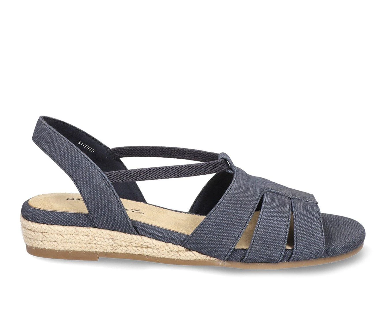 Women's Easy Street Yesenia Slingback Sandals Navy Linen Prnt 1 Women's Easy Street Yesenia Slingback Sandals Navy Linen Prnt
