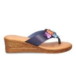 Women's TUSCANY BY EASY STREET Giordana Wedge Thong Sandals Navy