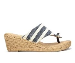 Women's White Mountain Beachball Wedge Sandals New Navy/Stripe