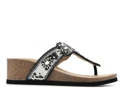 Women's White Mountain Bountiful Wedge Footbed Sandals Black