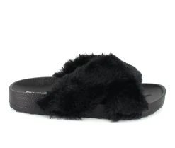 Women's Unionbay Luxe Fuzzy Slides Black