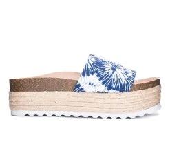 Women's Dirty Laundry Pippa Flatform Sandals Blue Tie Dye