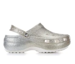 Women's Crocs Classic Platform Glitter Clogs White/Gold