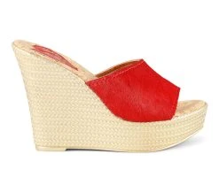 Women's Love And Liberty Ms. Independent Platform Wedge Sandals Red Cow Hair