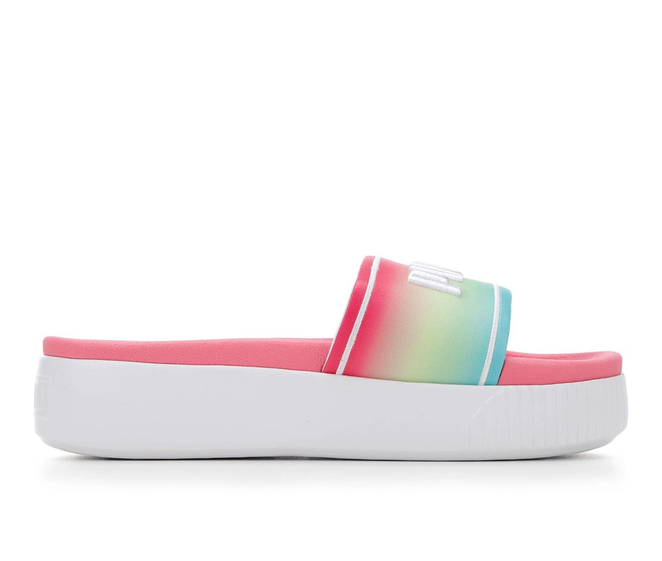 Women's Puma Platform Slide Ombre Sport Slides White/Blue/Lime 2 Women's Puma Platform Slide Ombre Sport Slides White/Blue/Lime - Image 2