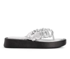 Women's MUK LUKS Club Maimi Platform Flip Flops Silver