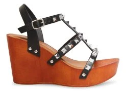Women's Madden Girl Darce Platform Wedge Sandals Black Pari