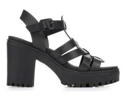 Women's MIA Jayda Lugged Heel Sandals Black