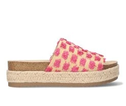 Women's Bella Vita Satara Espadrille Flatform Sandals Pink Pompoms