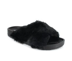 Women's Unionbay Luxe Fuzzy Slides Black -GC shoes Shop 2 109