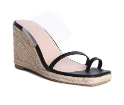 Women's London Rag Clear Path Espadrille Wedge Sandals Black -GC shoes Shop 2 1336
