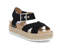 Women's Soda Fortuna Wedge Espadrille Sandals Black -GC shoes Shop 2 187