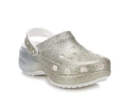 Women's Crocs Classic Platform Glitter Clogs White/Gold -GC shoes Shop 2 192