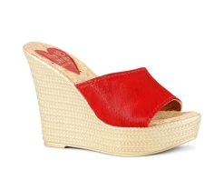Women's Love And Liberty Ms. Independent Platform Wedge Sandals Red Cow Hair -GC shoes Shop 2 199