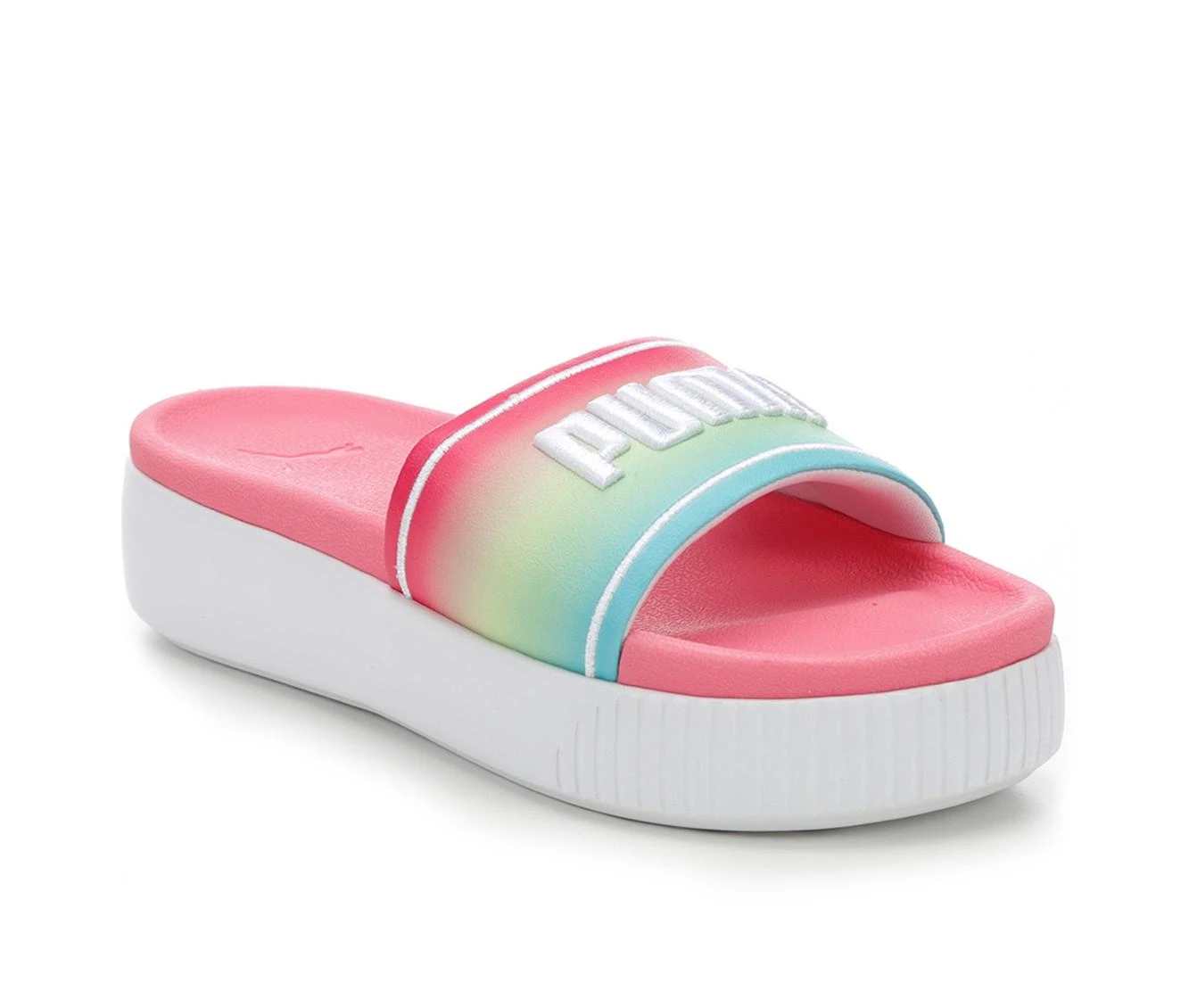 Women's Puma Platform Slide Ombre Sport Slides White/Blue/Lime 3 Women's Puma Platform Slide Ombre Sport Slides White/Blue/Lime - Image 3