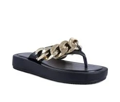 Women's London Rag Zing Flip-Flop Sandals Black Gold -GC shoes Shop 2 240
