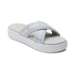 Women's Puma Platform Slide Tape Sport Slides Gray/White -GC shoes Shop 2 381
