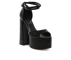 Women's London Rag Alice Block Heel Platform Sandals Black -GC shoes Shop 2 457