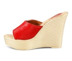 Women's Love And Liberty Ms. Independent Platform Wedge Sandals Red Cow Hair -GC shoes Shop 3 193