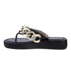 Women's London Rag Zing Flip-Flop Sandals Black Gold -GC shoes Shop 3 233