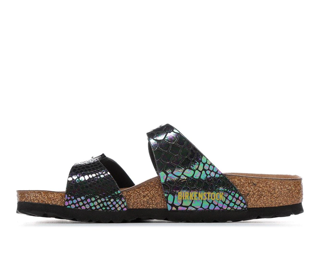 Women's Birkenstock Sydney Vegan Footbed Sandals Shiny Snake Blk 4 Women's Birkenstock Sydney Vegan Footbed Sandals Shiny Snake Blk - Image 4