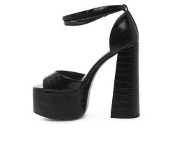 Women's London Rag Alice Block Heel Platform Sandals Black -GC shoes Shop 3 447