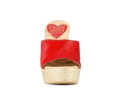 Women's Love And Liberty Ms. Independent Platform Wedge Sandals Red Cow Hair -GC shoes Shop 4 185