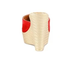 Women's Love And Liberty Ms. Independent Platform Wedge Sandals Red Cow Hair -GC shoes Shop 5 180